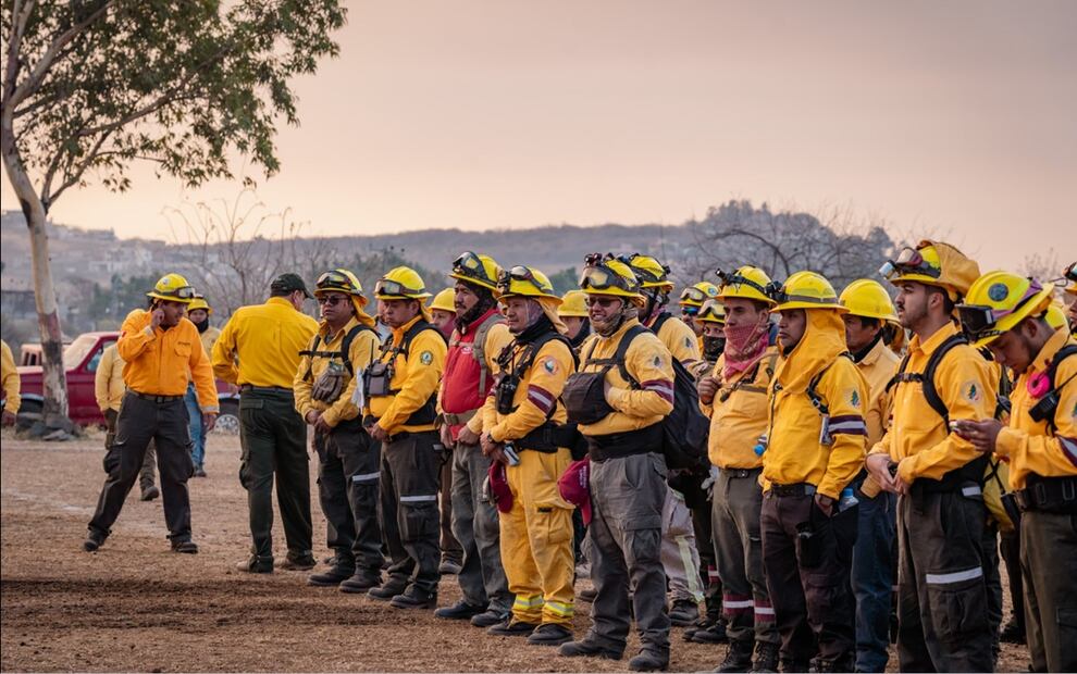 Con un despliegue de 285 brigadistas de los tres niveles de gobierno iniciaron las labores de combate al incendio forestal en Tepoztlán, el sábado 12 de abril de 2025. Foto: cortesía gobierno de Morelos