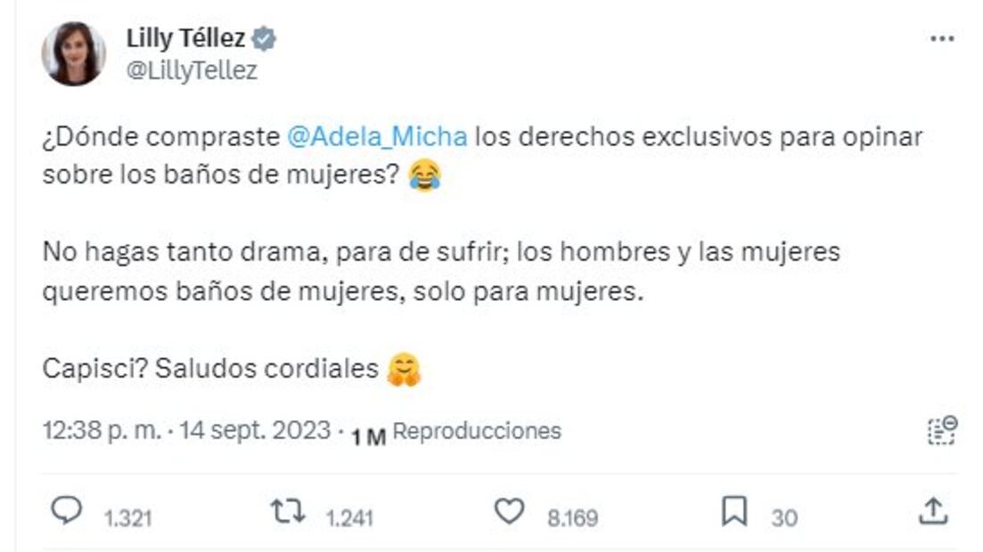 Lily Téllez se lanza contra Adela Micha. / Foto: Twitter.