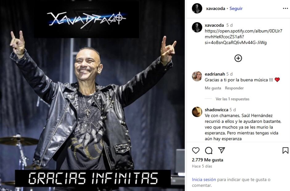 Muere Xava Drago; esta fue la última publicación del vocalista de Coda en Instagram