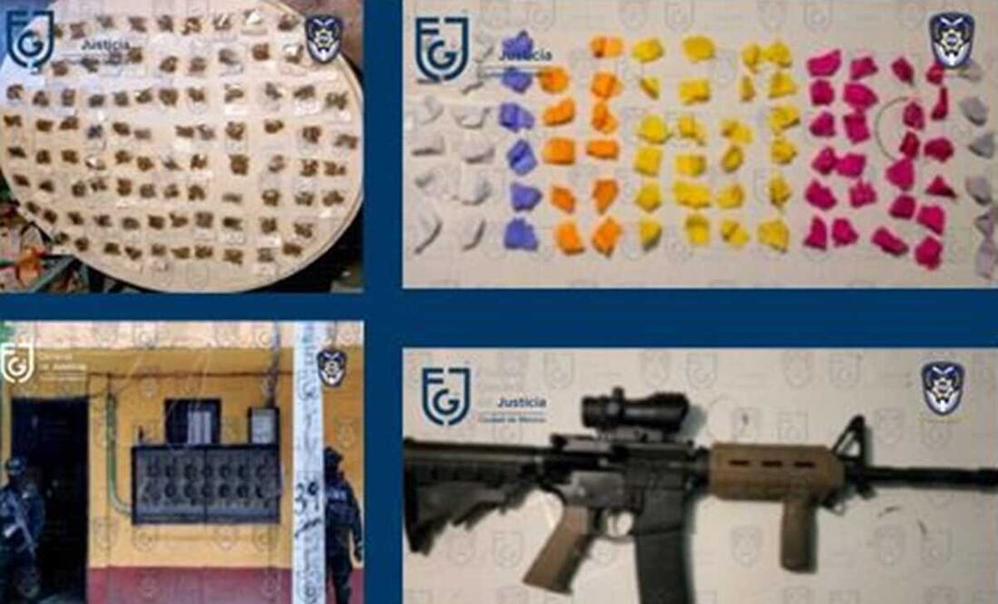 Durante los cateos, fueron aseguradas distintas sustancias con características propias de la marihuana y la cocaína, además de armas y básculas grameras. Foto: Especial