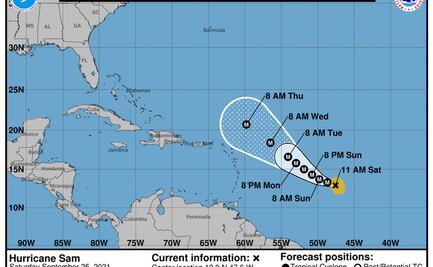 “Sam” se fortalece y alcanza la categoría 3 de huracán en aguas del Atlántico