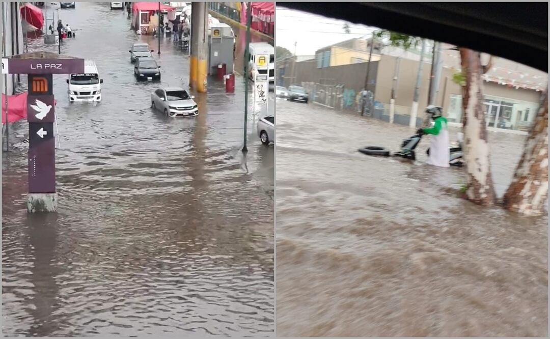 Lluvia colapsa drenaje en la carretera México-Texcoco provocando que los peatones ya no pudieran llegar al puente que los cruce del otro lado de la vialidad. Foto: Especial