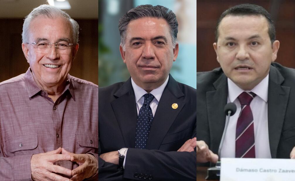 El gobernador con licencia de Sinaloa, Rubén Rocha Moya, el senador Enrique Inzunza, y el exvicefiscal general de la Fiscalía General del Estado (FGE), Dámaso Castro. Fotos: Facebook y Archivo / EL UNIVERSAL