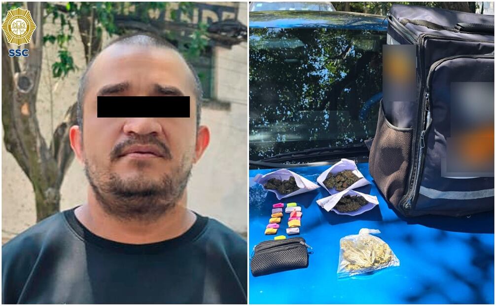 El presunto repartidor de comida circulaba sin casco por lo que fue detenido por elementos de la SSC. Fotos: SSC