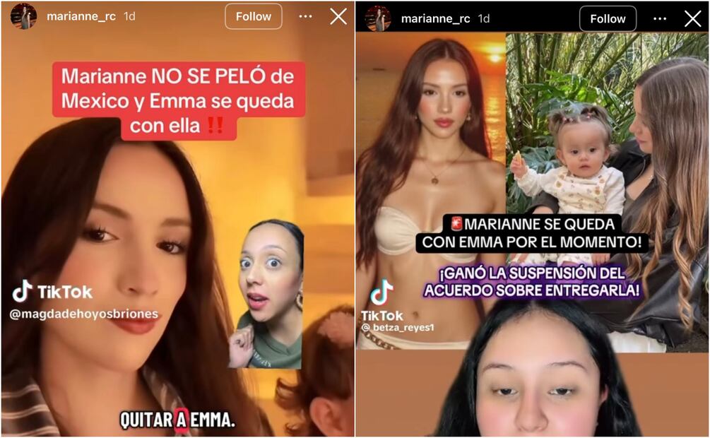 Capturas de pantalla de los videos compartidos por Marianne Gonzaga a sus historias de Instagram. Foto: Instagram @marianne_rc