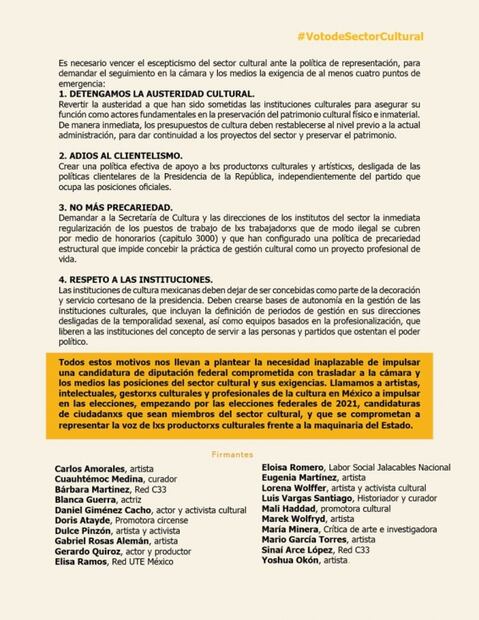 Artistas llaman a votar contra la austeridad cultural, la precarización y el clientelismo 