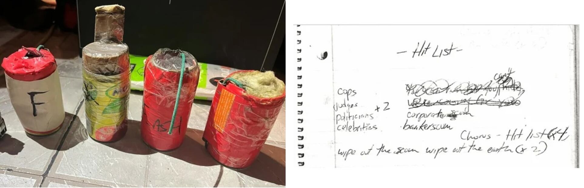 Artefactos explosivos improvisados y una lista de "blancos" fueron encontrados en la vivienda cateada. FOTO: FISCALÍA DE QUEENS