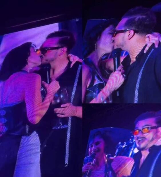 Susana Zabaleta y Ricardo Pérez se besan sobre el escenario