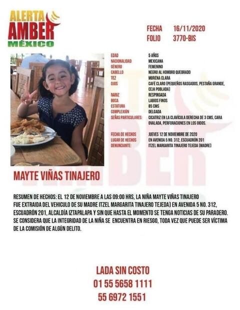 Activan la Alerta Amber para localizar a las niñas Mayté y Emily Viñas Tinajero, robadas en Iztapalapa 