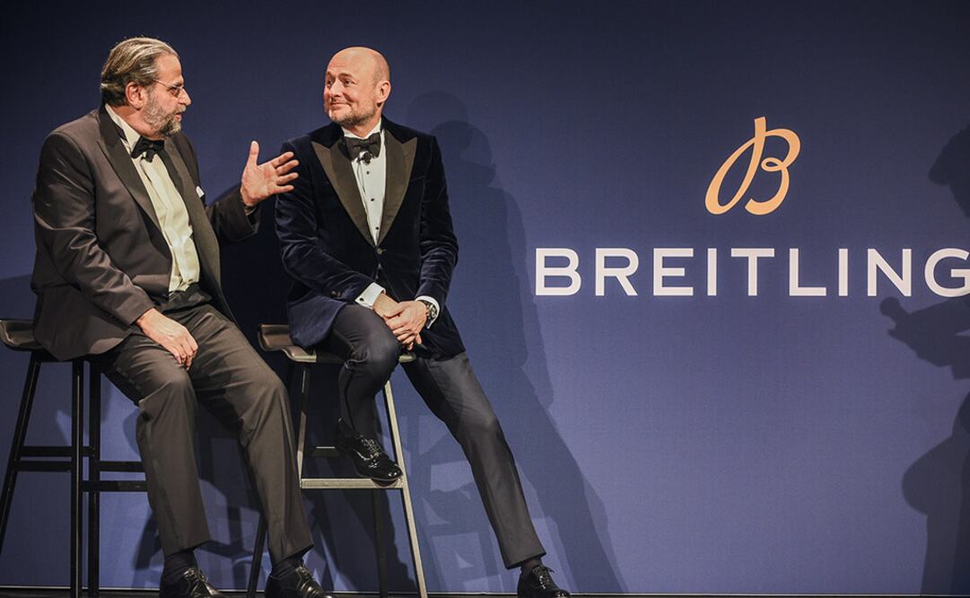 Desde la izquierda: El coleccionista Fred Mandelbaum y Georges Kern, CEO de Breitling, durante el evento de presentación en Nueva York.