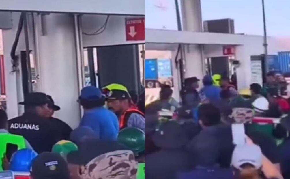 Trabajadores de la Aduana de Manzanillo en Colima, realizan paro de labores y protestan desde hace días (15/05/2025). Foto: Captura de video
