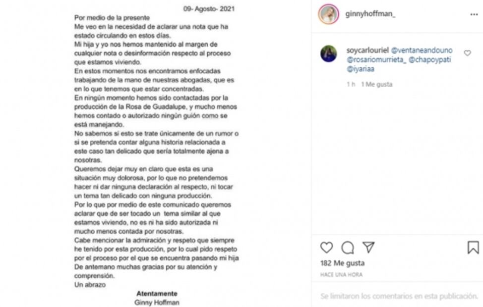 Ginny Hoffman niega haber autorizado la historia de su hija en "La Rosa de Guadalupe"
