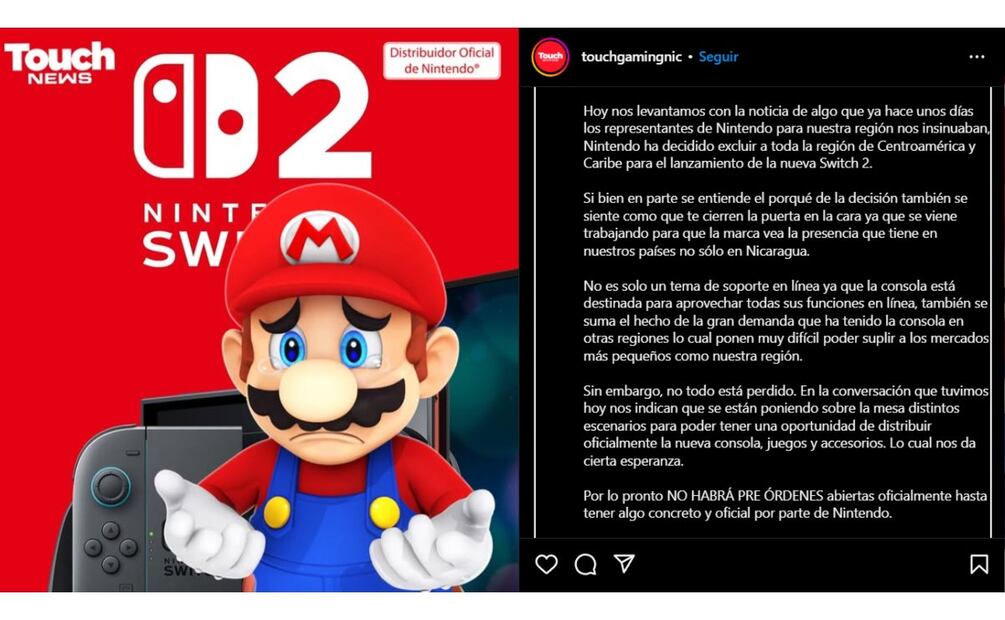 Tienda en Nicaragua confirma que Nintendo Switch 2 no llegará a ese país en junio | Imagen: captura de pantalla