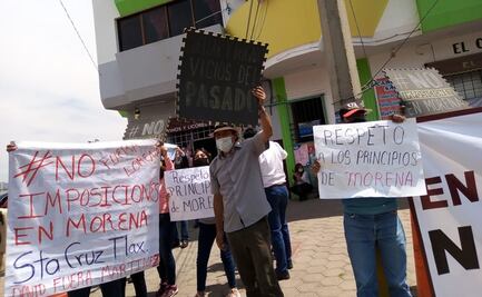 Mario Delgado visita Tlaxcala en medio de protestas de militantes