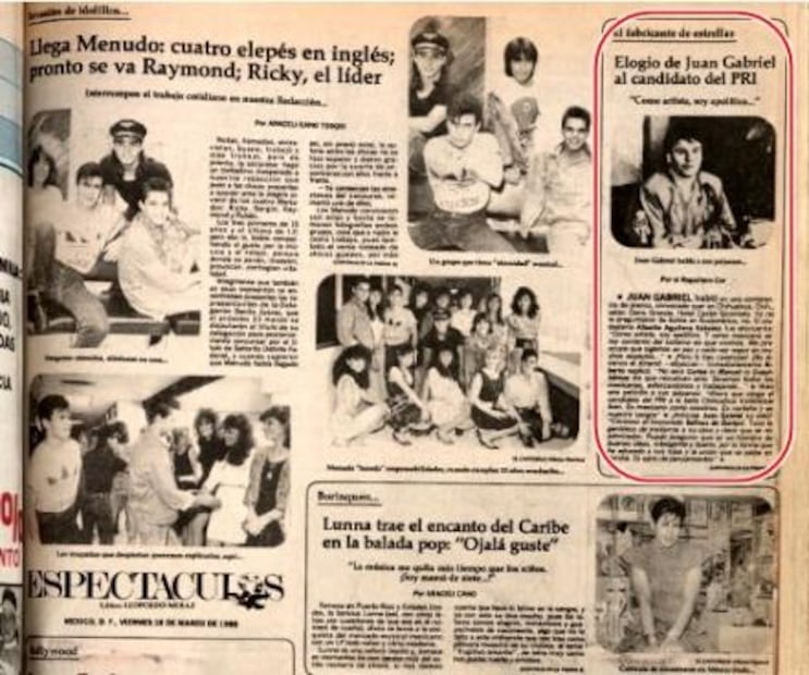 De cuando Juan Gabriel apoyó a Salinas de Gortari