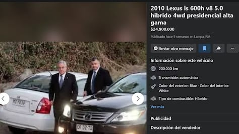 "Con historia presidencial": venden  el Lexus del exmandatario chileno Sebastián Piñera