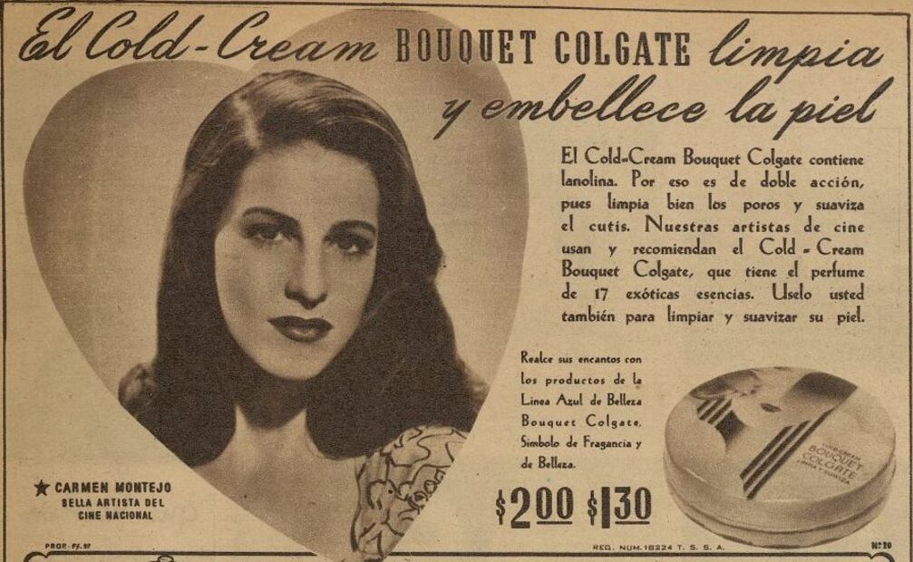 La belleza de la actriz Carmen Montejo fue aprovechada por una reconocida marca de jabón que en los años 40 la usó como imagen publicitaria. Hemeroteca EL UNIVERSAL.