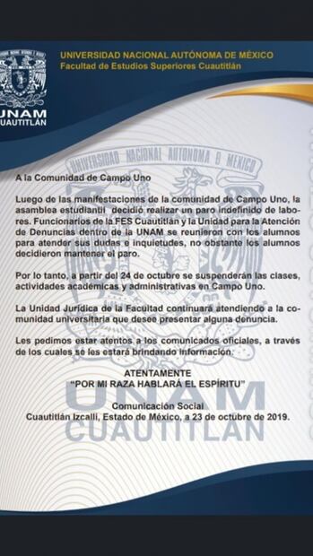 FES Cuautitlán se va a paro indefinido por presuntos casos de acoso