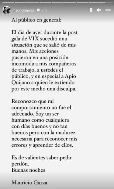 Disculpa de Mauricio Garza para Apio Quijano y el público de "La casa de los famosos México".