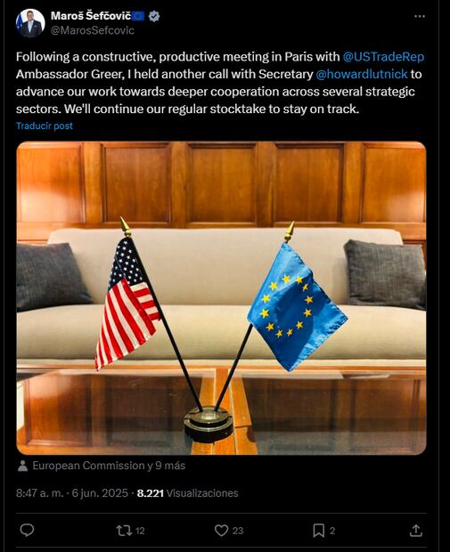 Maros Sefcovic a través de su cuenta oficial de X. Foto: captura de pantalla - @MarosSefcovic