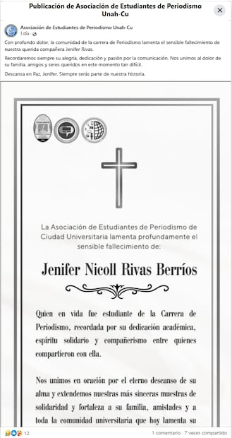 ¿Quién era Jenifer Rivas, presentadora de televisión que murió a los 21 años?. Fb: Asociación de Estudiantes de Periodismo Unah-CU