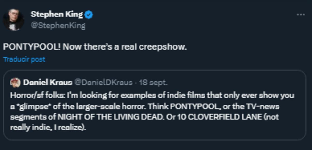 El tuit de Stephen King. Fuente: captura de Twitter