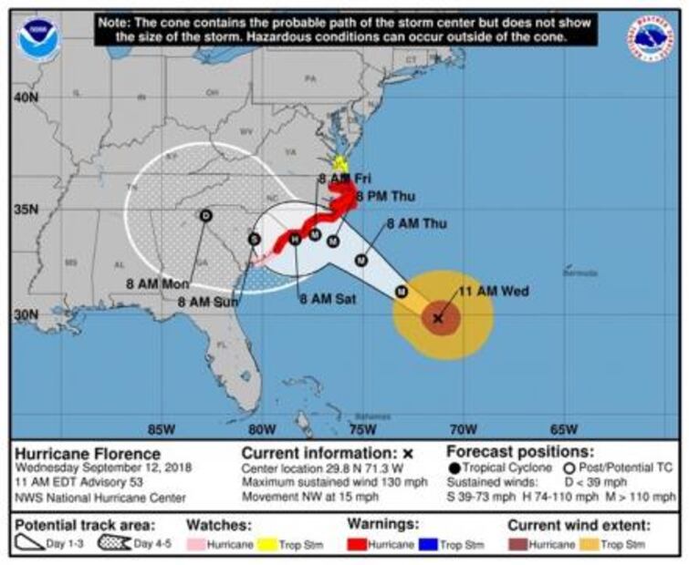 "¡Váyanse ya!": alerta en costa este de EU por "Florence"; En Vivo, el paso del huracán