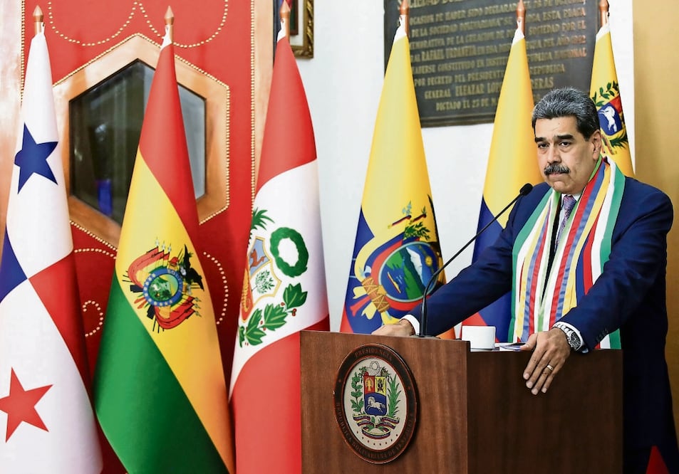 El líder del régimen venezolano Nicolás Maduro, ayer durante un evento conmemorativo del aniversario de la muerte del Libertador Simón Bolívar en Caracas. Foto: de AFP