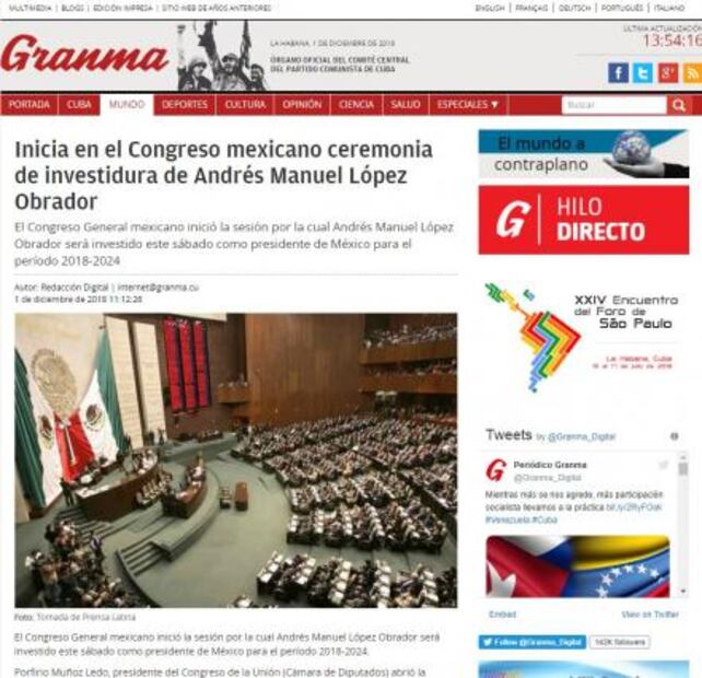 Prensa internacional destaca toma de posesión de López Obrador