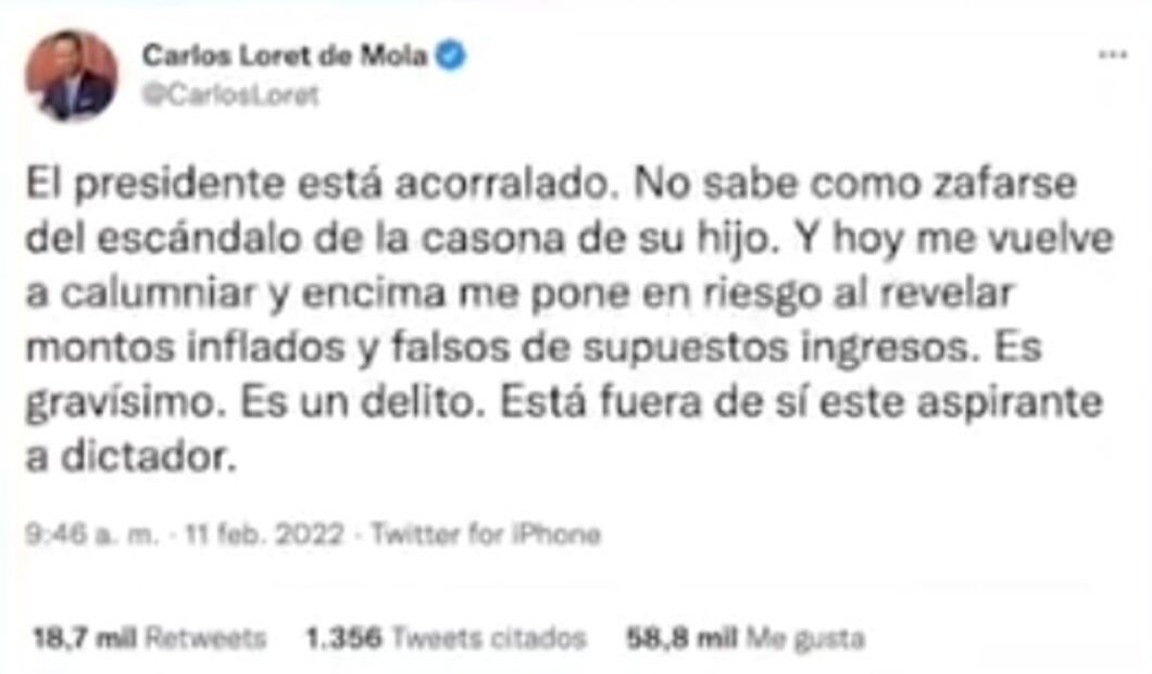 Loret de Mola responde al presidente López Obrador por exhibir su sueldo. Foto: Captura de pantalla