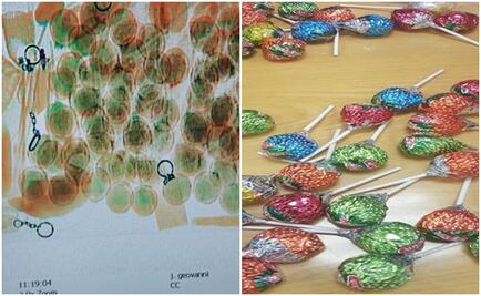 Incautan 2 bolsas de paletas rellenas de droga en el AICM