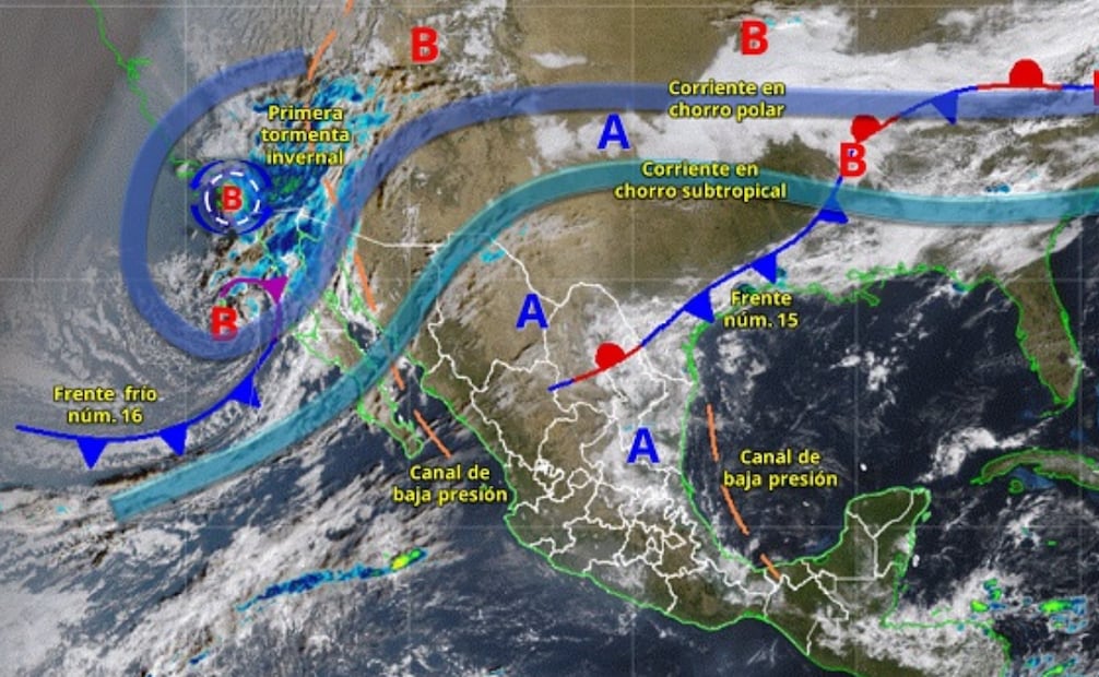 Ubicación del Frente Frío número 16 este sábado 22 de noviembre. Foto: SMN