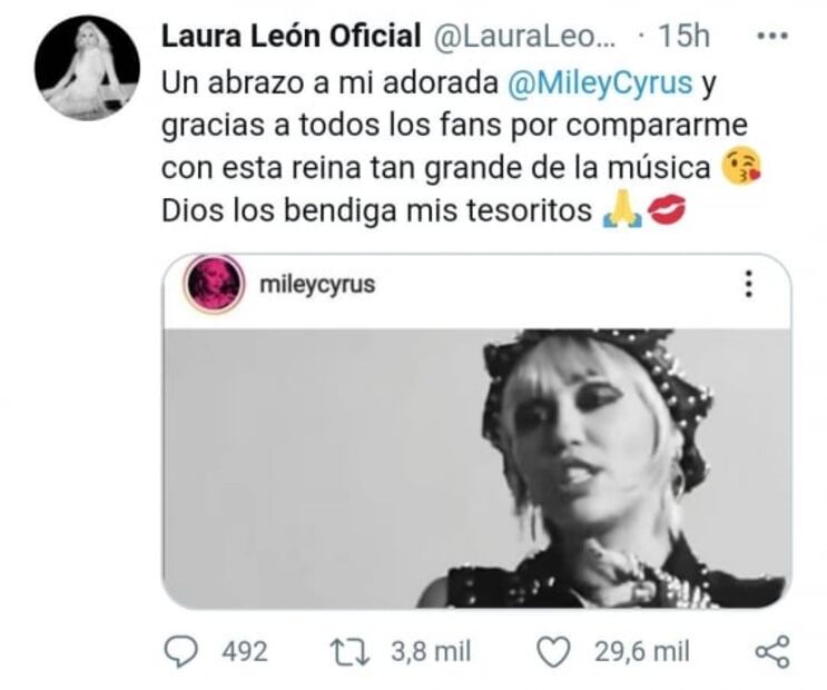 Laura León agradece que la comparen con Miley Cyrus 