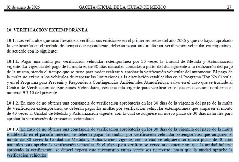Aviso del primer semestre de la verificación vehicular en CDMX. Foto: Captura de pantalla