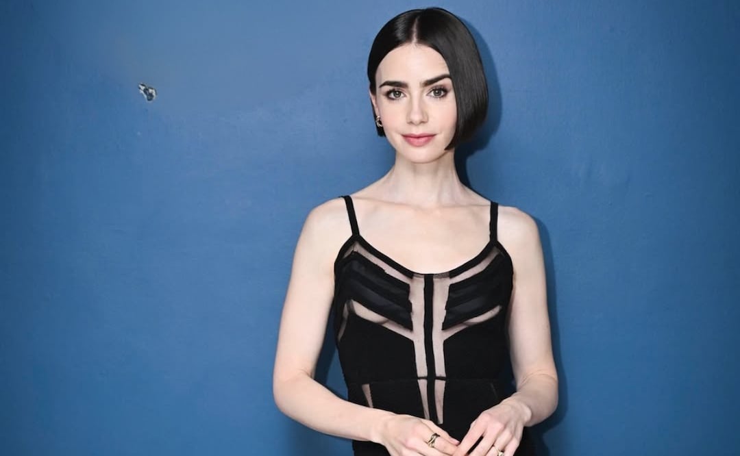 Lily Collins en su llegada a The Tonight Show con un look total black de transparencias. Foto: Instagram @lilyjcollins