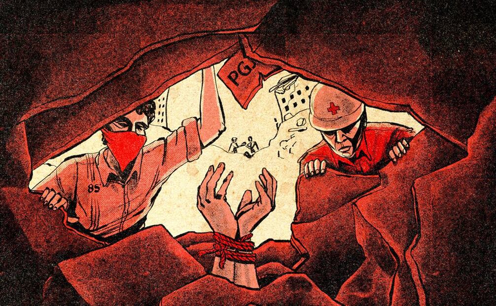 Los rescatistas que ayudaron en el derrumbe de la PGJDF por el sismo del 85 se toparon con cuerpos en condiciones desconcertantes: desde manos y pies atados hasta una herida de arma punzocortante. Ilustración: Ani Cortés/EL UNIVERSAL.