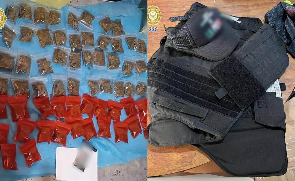 Se decomisaron 60 dosis de marihuana, 53 envoltorios con droga y un chaleco táctico.
Foto: Especial.