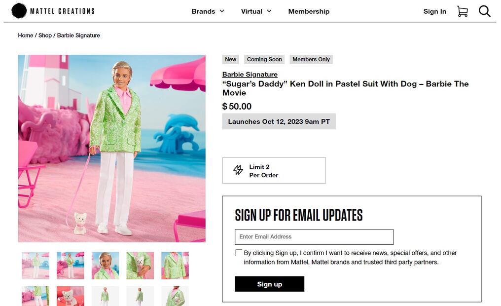 Ken "Sugar Daddy" de Mattel Creations. Foto: Mattel