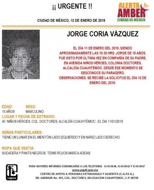 Alerta Amber para localizar a Stephan Jaciel Hernández Juárez y a Jorge Coria Vázquez