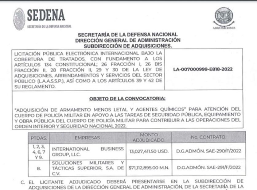 Ejército equipará a la Policía Militar con 2.8 millones de bombas lacrimógenas