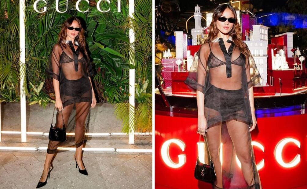 Eiza González luce falda y blusa transparentes. Foto: Instagram @eizagonzalez