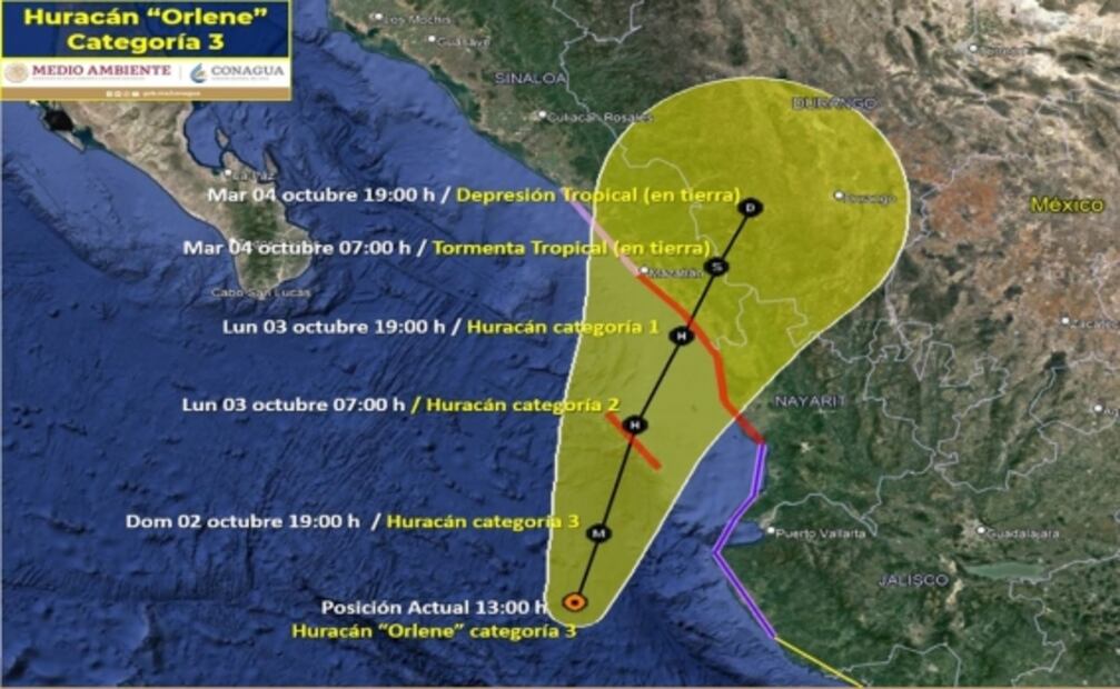 Huracán “Orlene” pierde intensidad y baja a categoría 3
