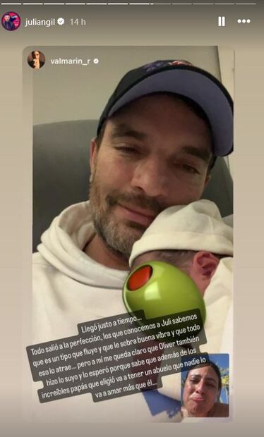 Tras un largo viaje, Julián Gil por fin conoce a su nieto Oliver.