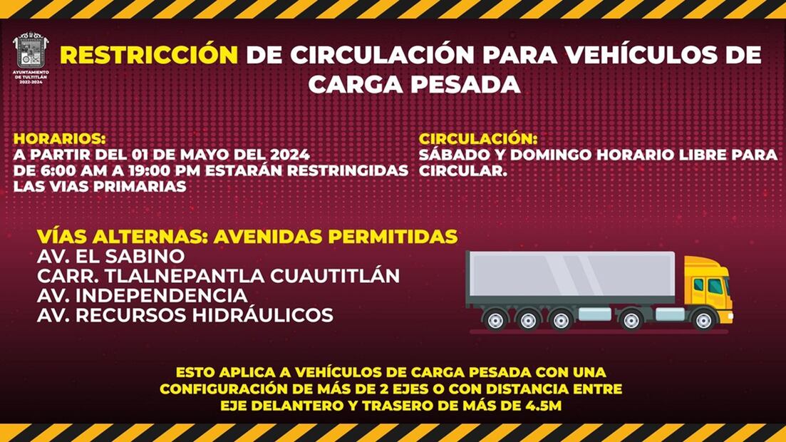 Restricción de circulación para vehículos de carga pesada. Foto: Especial