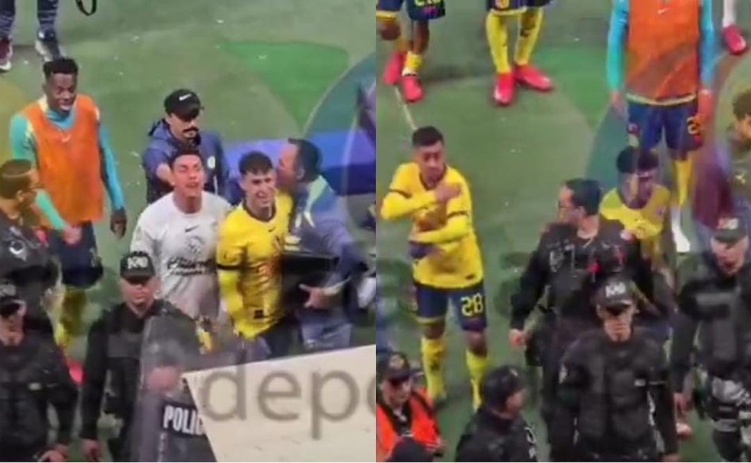 Jugadores del América y afición de Chivas se encaran al finalizar el Clásico - FOTOS: Captura de video de Azteca Deportes