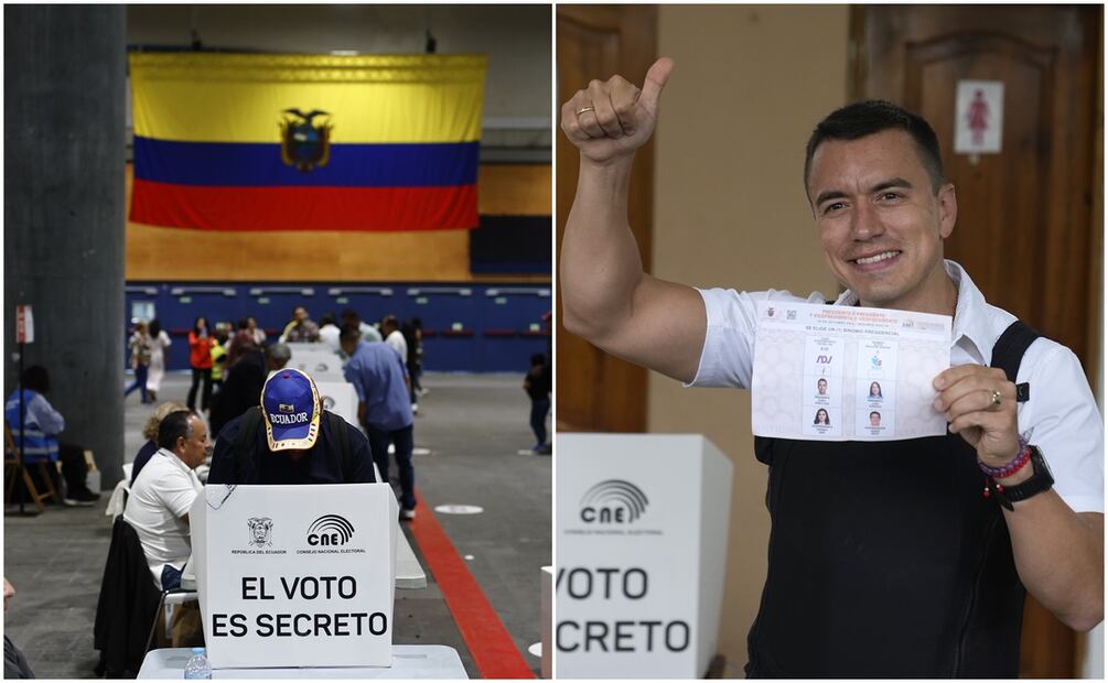 Daniel Noboa, quien busca la reelección en Ecuador, aventaja en las intenciones del voto. Imágenes: EFE y AP