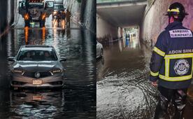 Cierran bajo puente en Tlalnepantla por inundación; rescatan vehículo de zona inundada