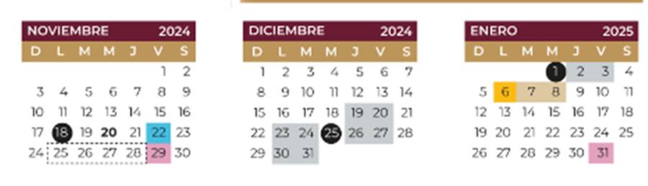 Calendario oficial de la SEP de diciembre y enero. Foto: Captura de pantalla del calendario oficial en la página de la SEP
