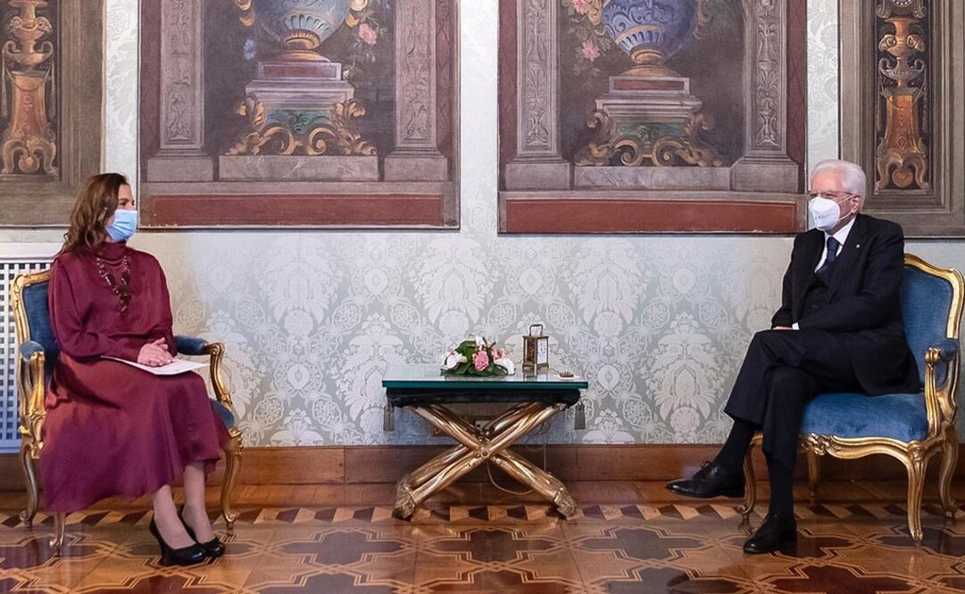 La doctora Beatriz Gutierrez Muller se reune con le presidente de Italia, Sergio Mattarella Foto: Twitter @lopezobrador_