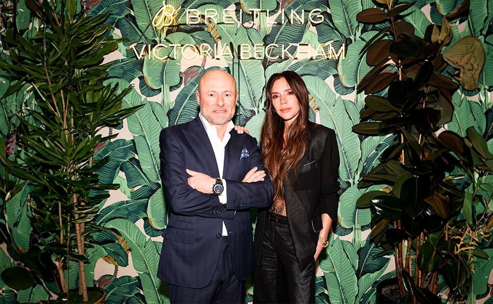 Georges Kern y Victoria. Beckham en la presentación de la colección cápsula de Breitling y la diseñadora. Foto: Cortesía